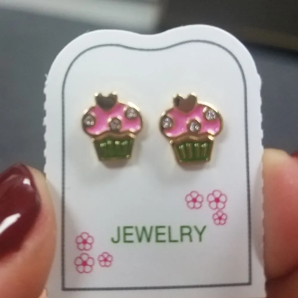 14k gold plated Enamel Cupcake Earrings